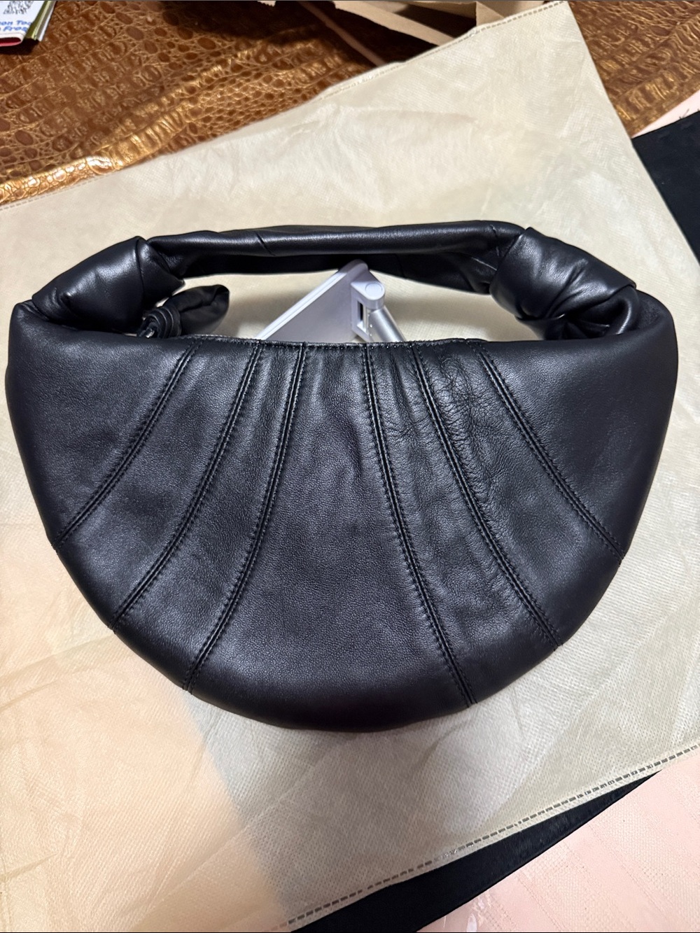 Authentic LEMAIRE Black Crescent  Lamb Leather Hand Bag